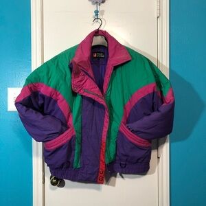 Andy Johns Puffer Jacket Vintage 1980s womens Colorful Jacket Medium